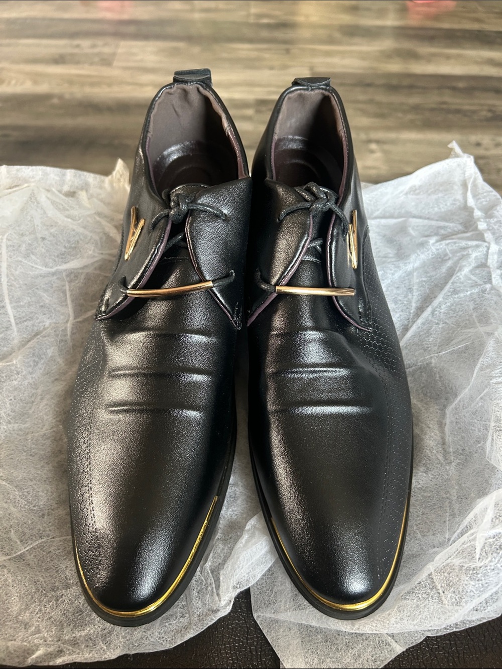 Men's Black Oxford Dress Shoes with Gold Trim